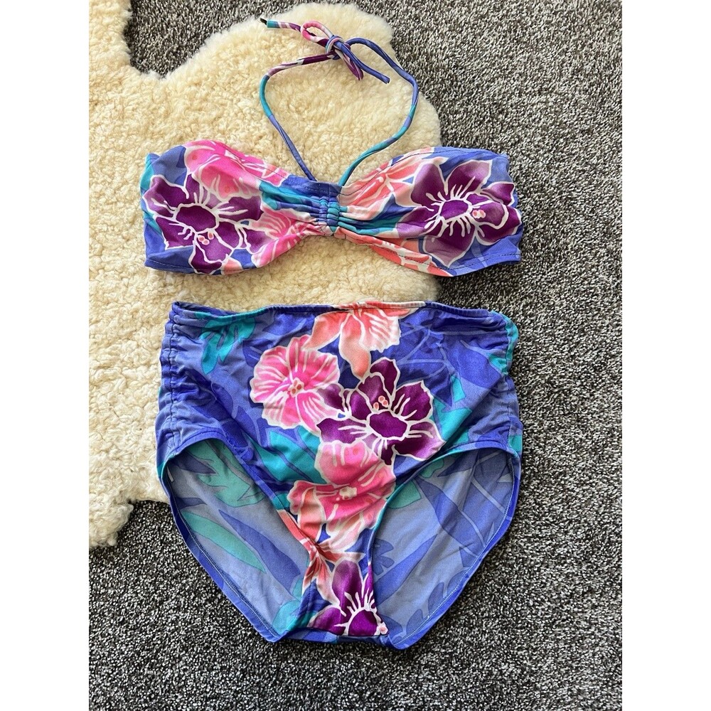 Vintage 80s Floral Resort High Waisted Bikini